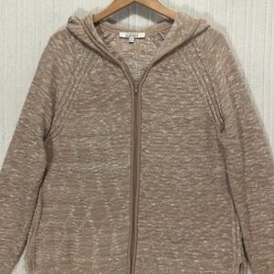 Company Ellen Tracy Oatmeal Heather Knit Hooded Zip Up‎ Sweater Medium